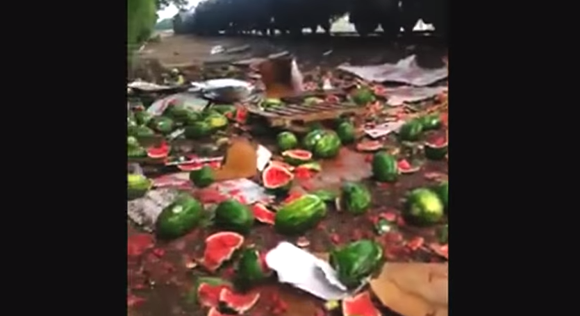 "That Was Not Good" Watch A Train Pummel A Watermelon Truck Narrated By Hilarious KId