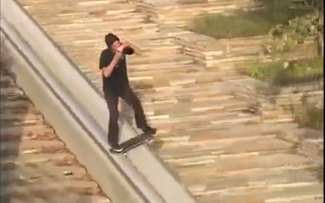 Watch A Dude Shotgun A Full Beer While Boardsliding A Massive Ledge On His Skateboard