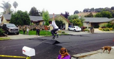 Skateboarding Destructed Streets After Cali Earthquake